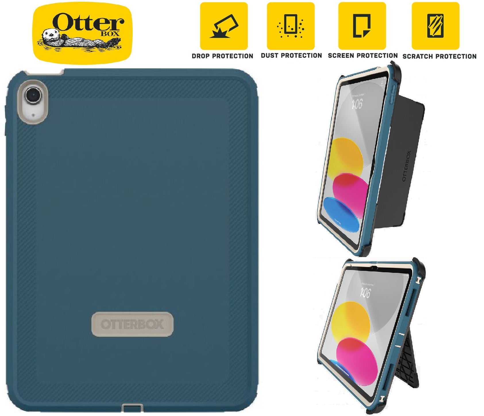 OtterBox Rugged Defender Apple iPad (11") (A16) (11th Gen) / iPad (10.9") (10th Gen) Kickstand Case Blue - (77-90081), 7 Years Warranty - Image 1