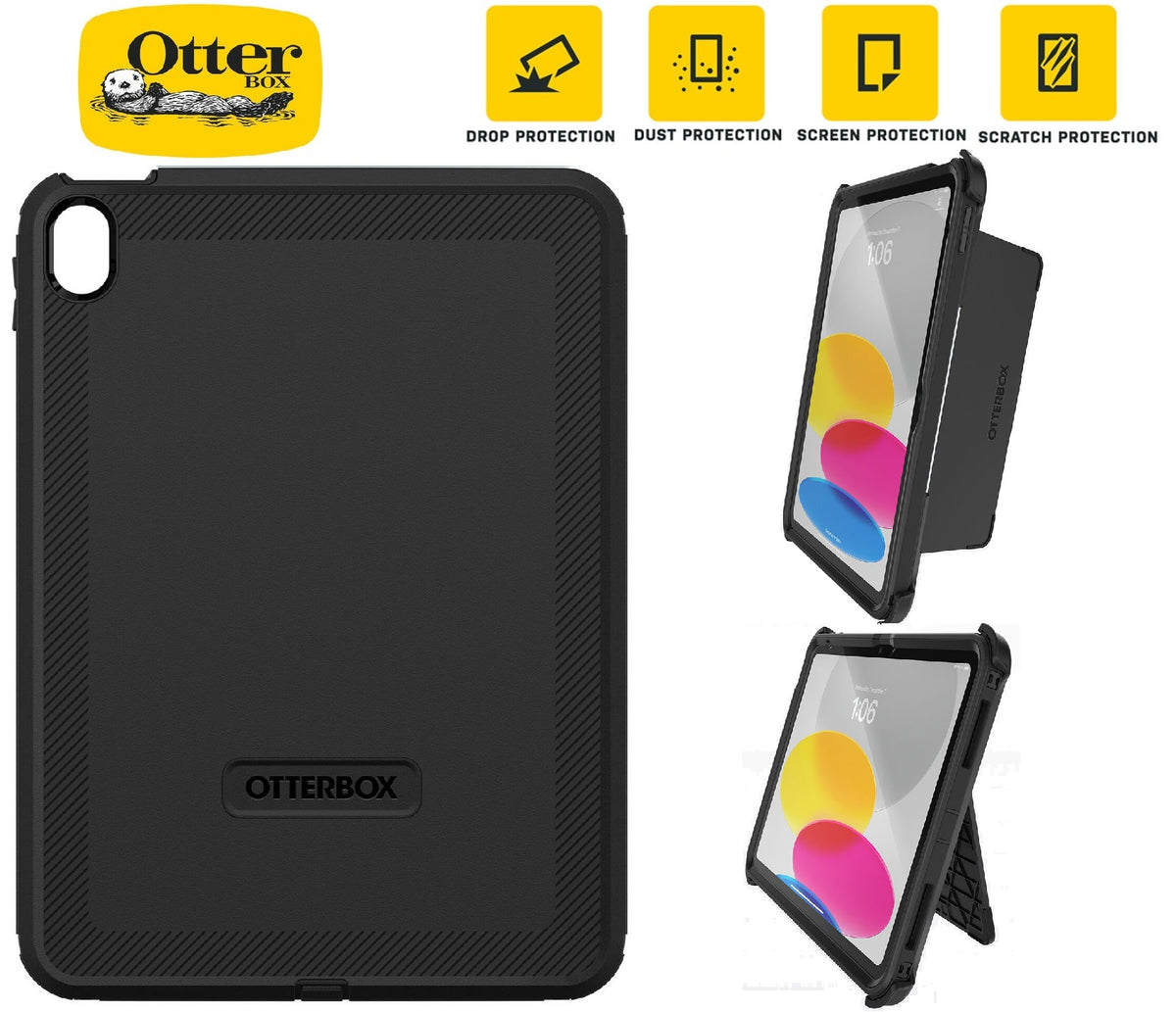 OtterBox Rugged Defender Apple iPad (11") (A16) (11th Gen) / iPad (10.9") (10th Gen) Kickstand Case Black - (77-89953), 7 Years Warranty - Image 1