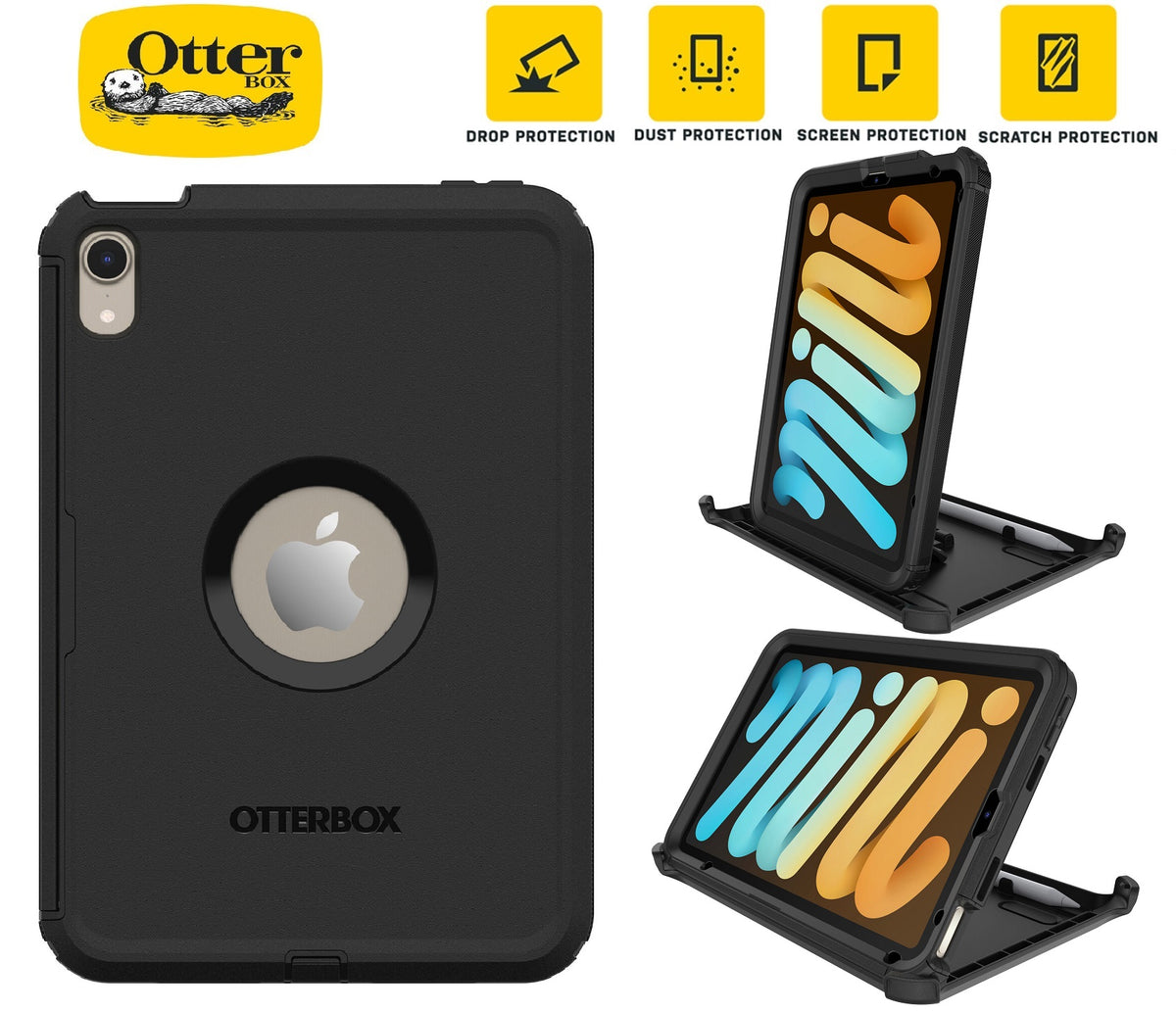 OtterBox Rugged Defender Apple iPad Mini (8.3") (A17 Pro) (7th Gen) / iPad Mini (8.3") (6th Gen) Case Black - (77-87476), 7 Years Warranty - Image 1