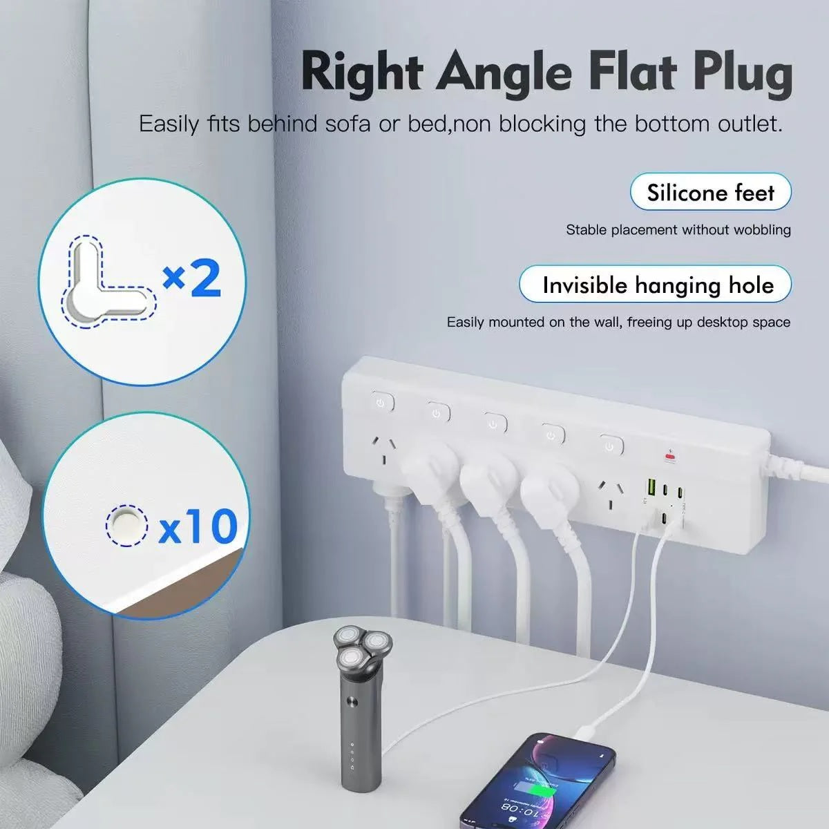 USP 16-in-1 Surge Protector Power Board with 10 AC Outlets & 6 USB Ports -(PB10S2A4C), 1.8M Extension Cable, 5 Years Warranty - Image 2
