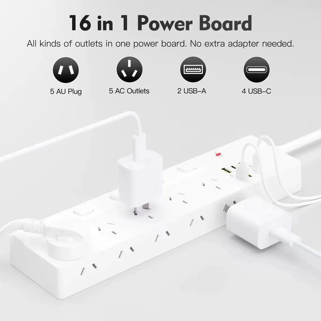 USP 16-in-1 Surge Protector Power Board with 10 AC Outlets & 6 USB Ports -(PB10S2A4C), 1.8M Extension Cable, 5 Years Warranty - Image 3