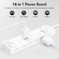 USP 16-in-1 Surge Protector Power Board with 10 AC Outlets & 6 USB Ports -(PB10S2A4C), 1.8M Extension Cable, 5 Years Warranty - Image 3