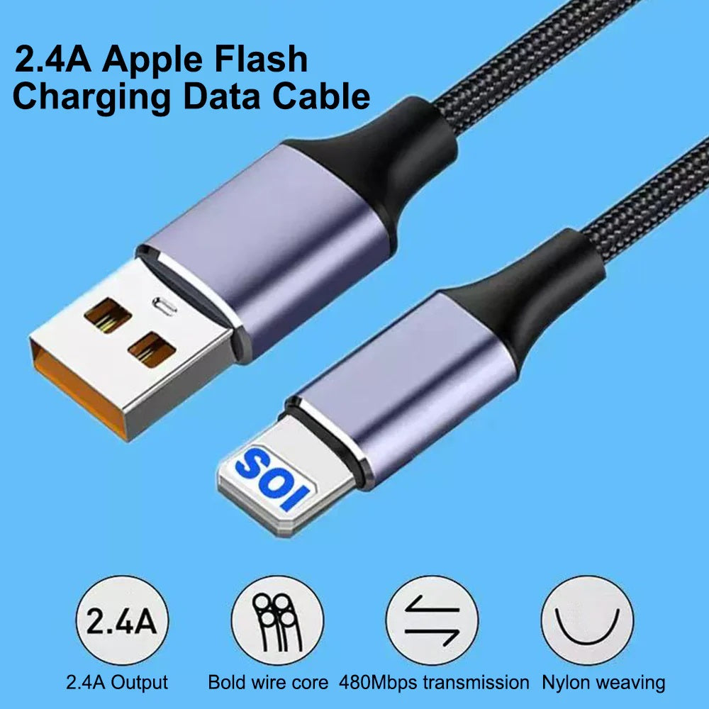 USP Lightning to USB-A Cable (30CM) Black - Quick Charge & Connect, 2.4A Rapid Charge, Nylon Weaving,Apple iPhone/iPad/MacBook, 5 Years Warranty - Image 2