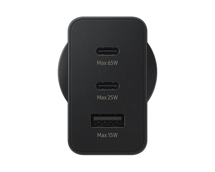 Samsung 65W PD Power Adapter Trio - Black(EP-T6530NBEGAU),3-in-1 Wall Charger(2 x USB-C, USB-A), Versatile Compatiblity, 1 Year Warranty - Image 2