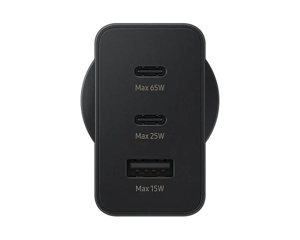 Samsung 65W PD Power Adapter Trio - Black(EP-T6530NBEGAU),3-in-1 Wall Charger(2 x USB-C, USB-A), Versatile Compatiblity, 1 Year Warranty