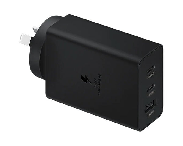 Samsung 65W PD Power Adapter Trio - Black(EP-T6530NBEGAU),3-in-1 Wall Charger(2 x USB-C, USB-A), Versatile Compatiblity, 1 Year Warranty