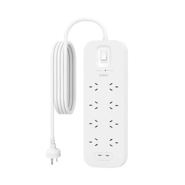 Belkin Surge Pro 8-Outlet Surge Protector With Dual USB-C Ports (SRB004AU2M) - Heavy Duty 2M Power Cord, 900 Joules, $70000 CEW, 2 Years Warranty - Image 2