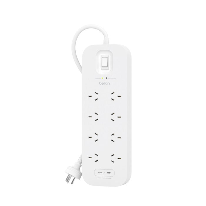 Belkin Surge Pro 8-Outlet Surge Protector With Dual USB-C Ports (SRB004AU2M) - Heavy Duty 2M Power Cord, 900 Joules, $70000 CEW, 2 Years Warranty - Image 4