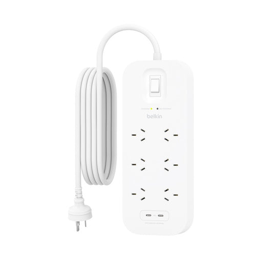 Belkin SurgePro 6-Outlet Surge Protector With Dual USB-C (30W) - White(SRB006AU2M), 2M Power Cord, 650 Joules, $50,000 CEW,  2 Years Warranty - Image 2