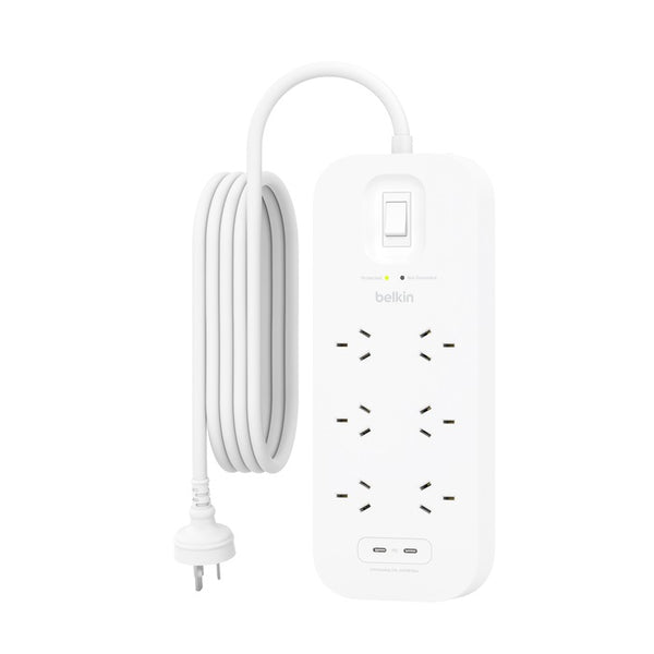 Belkin SurgePlus 6-Outlet Surge Protector With 2x USB -C Port(30W) (SRB006AU2M) - Heavy Duty 2M Power Cord, 650 Joules, $50000 CEW,  2 Years Warranty