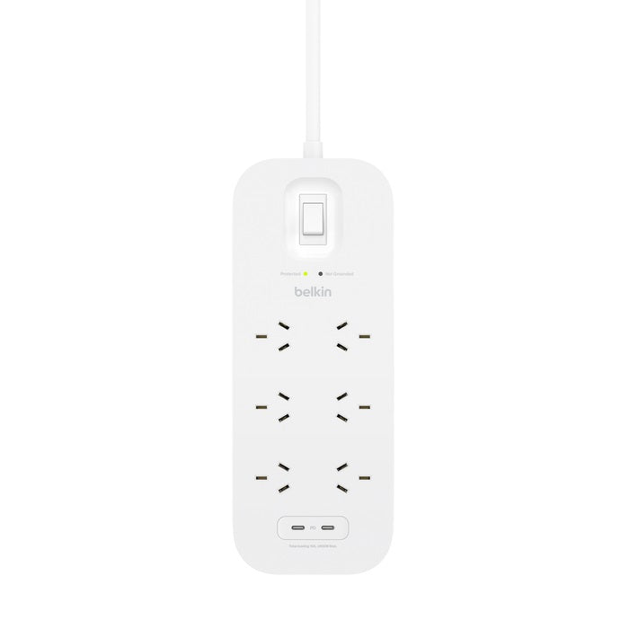 Belkin SurgePlus 6-Outlet Surge Protector With 2x USB -C Port(30W) (SRB006AU2M) - Heavy Duty 2M Power Cord, 650 Joules, $50000 CEW,  2 Years Warranty - Image 3