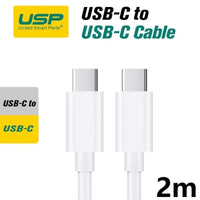 USP USB-C to USB-C Mini Cable (2M) - White, 3A (60W), Fast Charge, High Performance, Samsung Galaxy,Apple iPhone,iPad,MacBook,Google, 5 Years Warranty - Image 1