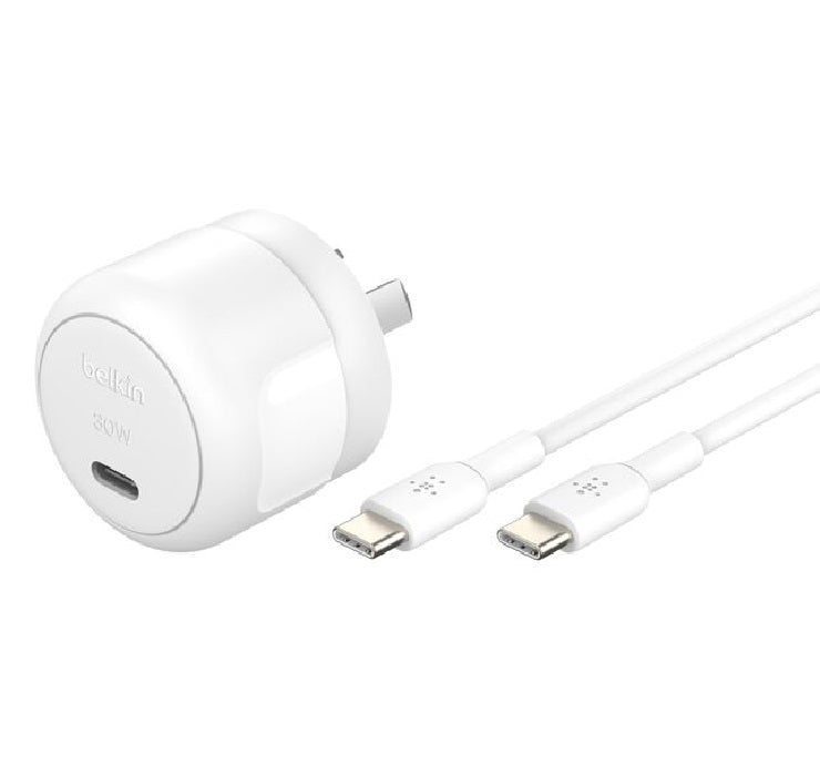 Belkin BoostCharge Compact 30W USB-C (PD 3.1) Wall Charger + USB-C to USB-C Cable (1M) - White (WCA008au1MWH-B6), Apple, CEW $2500, 2 Years Warranty - Image 5