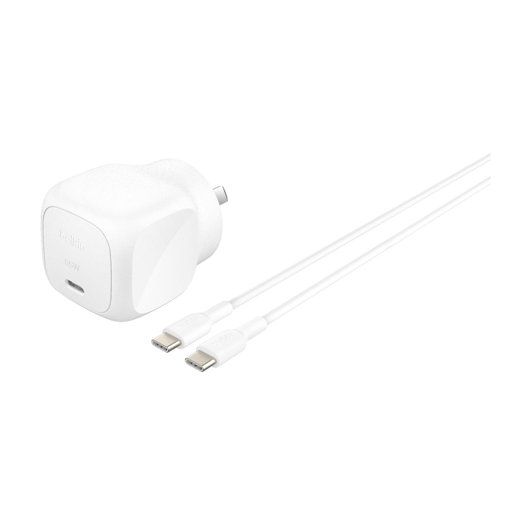 Belkin BoostCharge 65W USB-C PD 3.1 Cubic Wall Charger + USB-C to USB-C Cable - White (WCA011au1MWH-B6), Laptop, Tablet, CEW $2500, 2 Years Warranty - Image 1