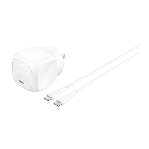 Belkin BoostCharge 65W USB-C PD 3.1 Cubic Wall Charger + USB-C to USB-C Cable - White (WCA011au1MWH-B6), Laptop, Tablet, CEW $2500, 2 Years Warranty - Image 1