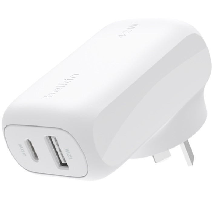 Belkin BoostCharge Dual Wall Charger 42W - White (WCB009auWH), 1xUSB-C (30W), 1xUSB-A (12W), Best for Samsung & iPhone, $2500 CEW, 2 Years Warranty - Image 5