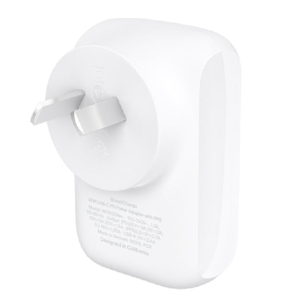 Belkin BoostCharge Dual Wall Charger 42W - White (WCB009auWH), 1xUSB-C (30W), 1xUSB-A (12W), Fast Charge, Travel Friendly, CEW $2500, 2 Years Warranty