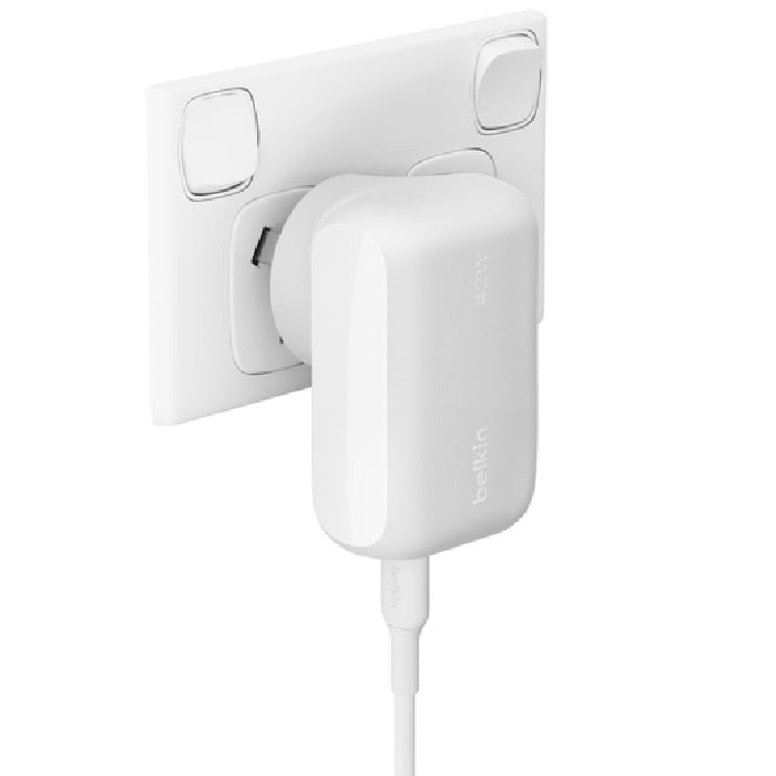 Belkin BoostCharge Dual Wall Charger 42W - White (WCB009auWH), 1xUSB-C (30W), 1xUSB-A (12W), Fast Charge, Travel Friendly, CEW $2500, 2 Years Warranty - Image 4