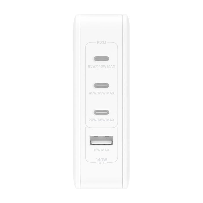 Belkin BoostCharge Pro 140W USB-C (PD 3.1) 4-Port GaN Wall Charger - White (WCH014BTWH-V3), 3x USB-C, 1xUSB-A, Travel-Ready, 2 Years Warranty - Image 3