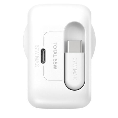Belkin UltraCharge Retractable Dual 67W USB-C GaN Wall Charger - White(WCH022auWH),1xUSB-C,1x Retractable USB-C Cable(1M),$2,500 CEW, 2 Years Warranty - Image 3
