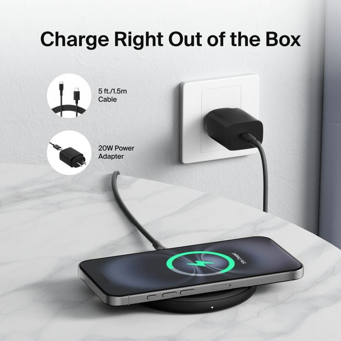 Belkin BoostCharge Wireless Charging Pad 15W - Black (WIA012auBK), Qi, 20W USB-C PSU, 1.5M USB-C to USB-C Cable, Fast,  $2,500 CEW, 2 Year Warranty - Image 4