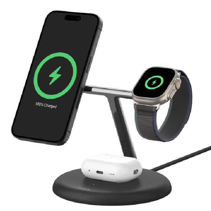 Belkin BoostCharge Pro 3-in-1 Magnetic Qi2 Wireless Charging Stand + 36W Wall Charger + USB-C Cable - Black(WIZ023AUBK),15W,CEW $2500,2 Years Warranty - Image 1