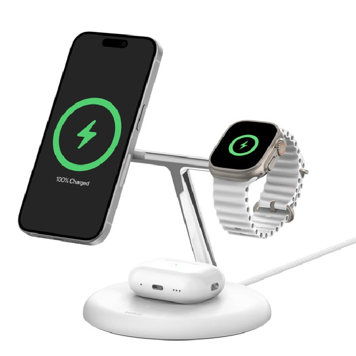 Belkin BoostCharge Pro 3-in-1 Magnetic Qi2 Wireless Charging Stand + 36W Wall Charger + USB-C Cable - White(WIZ023AUWH),15W,CEW $2500,2 Years Warranty - Image 1