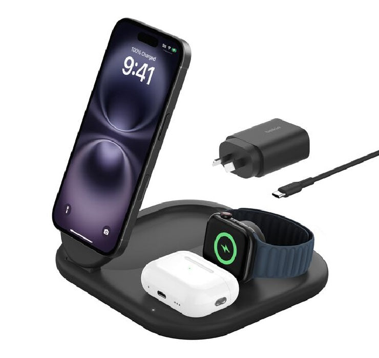 Belkin BoostCharge 3-in-1 Magnetic Foldable Qi2 Wireless Charger 15W + 36W Wall Charger + USB-C Cable (1.5M) - Black (WIZ029auBK), 2 Years Warranty - Image 1