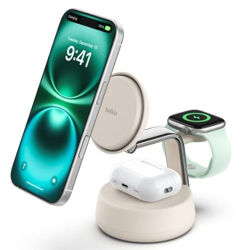 Belkin UltraCharge Pro 3-in-1 Magnetic Charging Dock w/ Qi2 (25W) + 45W Wall Charger + USB-C Cable(1.5M)- Sand(WIZ040auSD),$2500 CEW,2 Years Warranty - Image 5