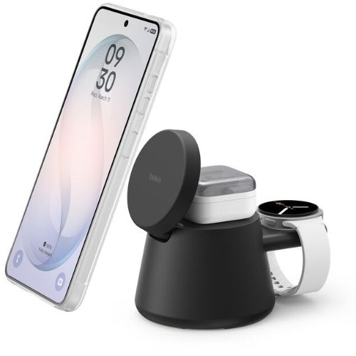 Belkin UltraCharge 3-in-1 Modular Charging Dock w/ Qi2 25W+45W Wall Charger+USB-C Cable(1M) -Black(WIZ052auBK),1xUSB-C(10W),$2500 CEW,2 Years Warranty - Image 1
