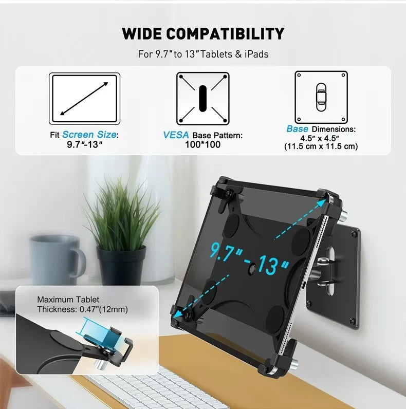 USP Universal Anti-Theft iPad & Tablet Wall Mount - Black, 360° Rotation, Firts 9.7" to 13",Perfect for iPad & Galaxy Tab, 5 Years Warranty - Image 3