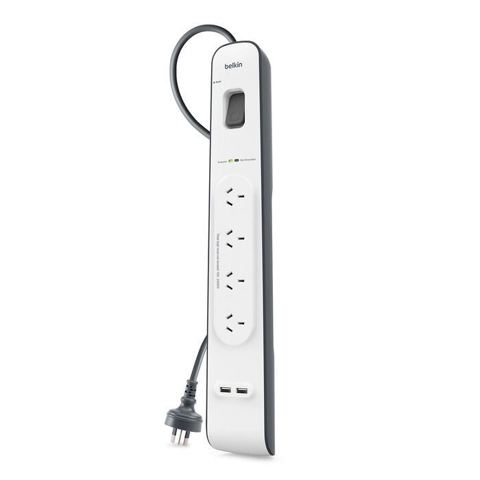 Belkin SurgePlus 4-Outlet Surge Protector With 2x USB Port 2.4 Amp (BSV401au2M) - Heavy Duty 2M Power Cord, 525 Joules, $20000 CEW,  2 Years Warranty - Image 2
