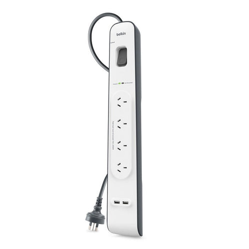 Belkin SurgePlus 4-Outlet Surge Protector With 2x USB Port 2.4 Amp (BSV401au2M) - Heavy Duty 2M Power Cord, 525 Joules, $20000 CEW,  2 Years Warranty - Image 2