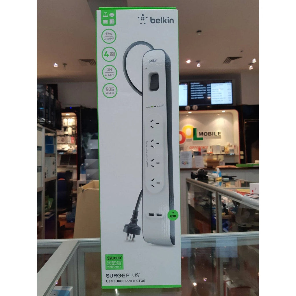 Belkin SurgePlus 4-Outlet Surge Protector With 2x USB Port 2.4 Amp (BSV401au2M) - Heavy Duty 2M Power Cord, 525 Joules, $20000 CEW,  2 Years Warranty - Image 3
