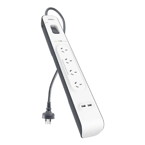 Belkin SurgePlus 4-Outlet Surge Protector With 2x USB Port 2.4 Amp (BSV401au2M) - Heavy Duty 2M Power Cord, 525 Joules, $20000 CEW,  2 Years Warranty - Image 1