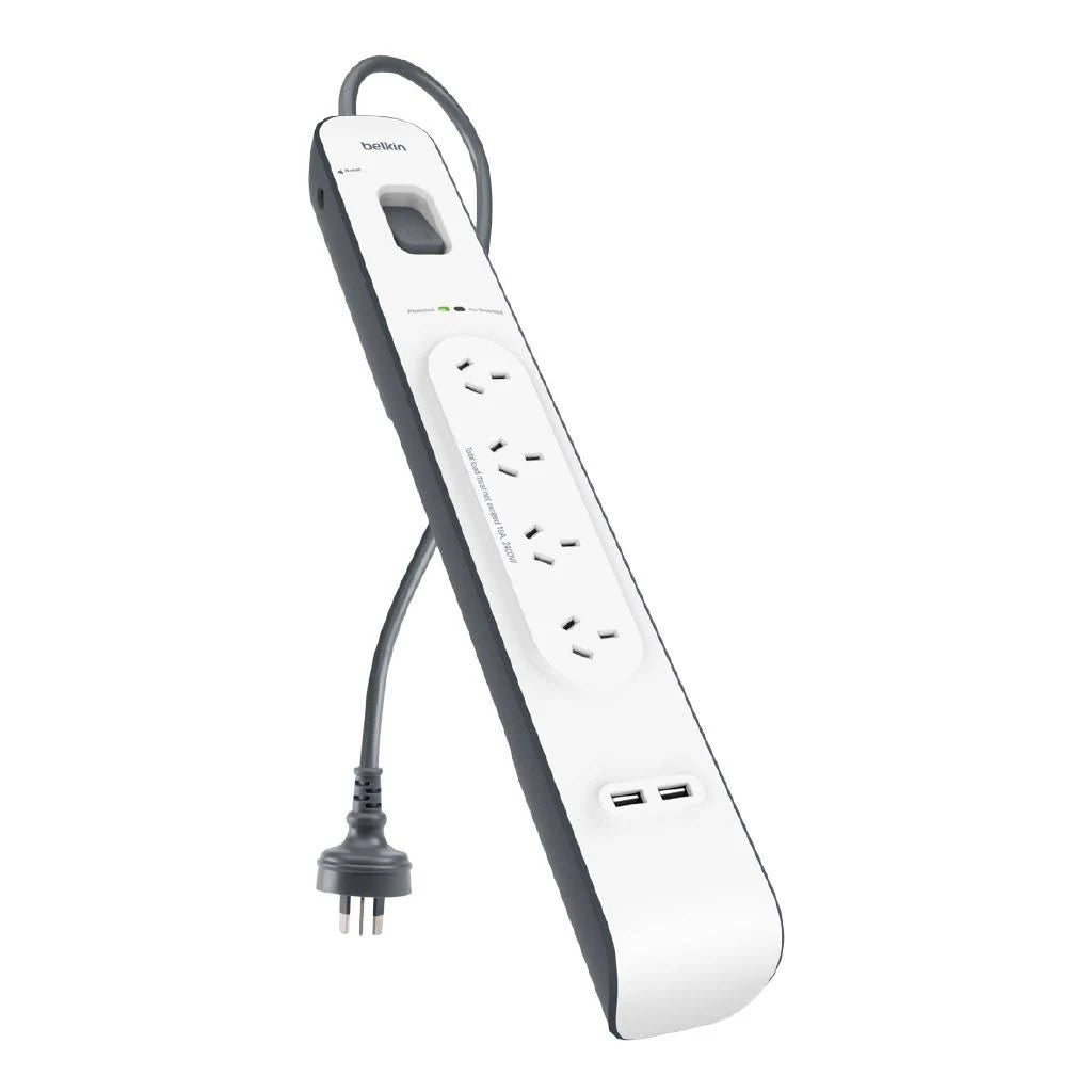 Belkin SurgePlus 4-Outlet Surge Protector With Dual USB Port 2.4 Amp-White(BSV401au2M),Heavy Duty 2M Power Cord,525 Joules,$20000 CEW,2 Years Warranty - Image 4