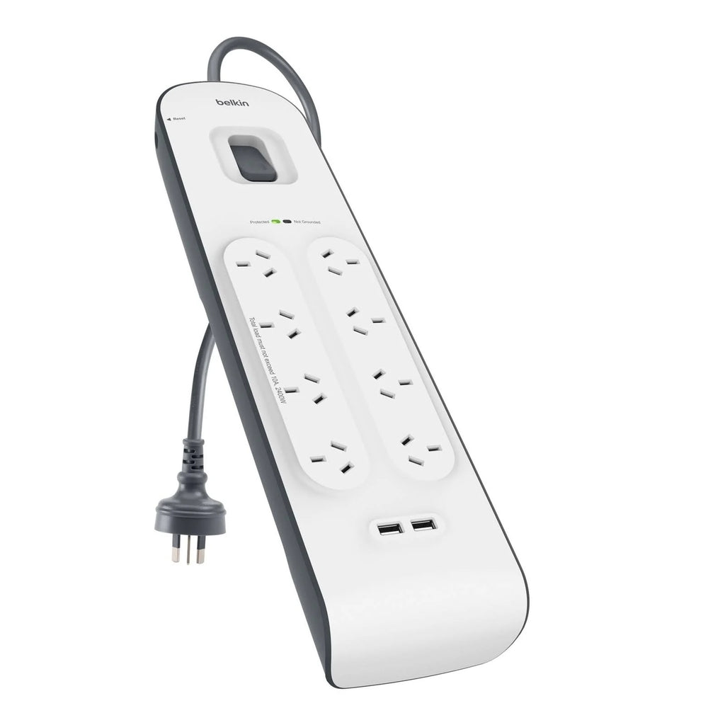 Belkin SurgePlus 8-Outlet Surge Protector With 2x USB Port 2.4 Amp (BSV804au2M) - Heavy Duty 2M Power Cord, 900 Joules, $50000 CEW,  2 Years Warranty - Image 1