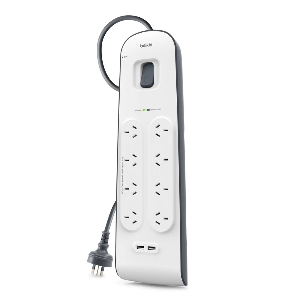 Belkin SurgePlus 8-Outlet Surge Protector With 2x USB Port 2.4 Amp (BSV804au2M) - Heavy Duty 2M Power Cord, 900 Joules, $50000 CEW,  2 Years Warranty - Image 2