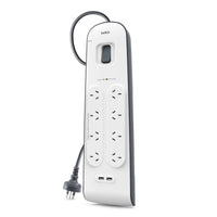 Belkin SurgePlus 8-Outlet Surge Protector With 2x USB Port 2.4 Amp (BSV804au2M) - Heavy Duty 2M Power Cord, 900 Joules, $50000 CEW,  2 Years Warranty - Image 2