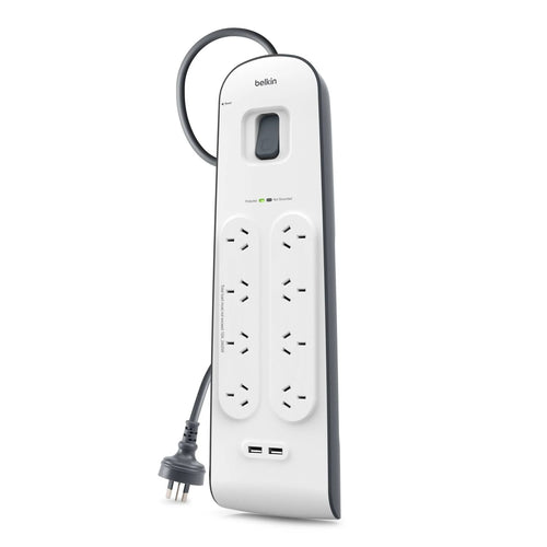 Belkin SurgePlus 8-Outlet Surge Protector With Dual USB Port 2.4 Amp - White(BSV804au2M), 2M Power Cord, 900 Joules, $50000 CEW,  2 Years Warranty - Image 2