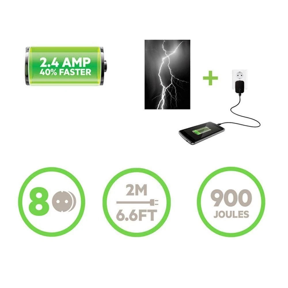 Belkin SurgePlus 8-Outlet Surge Protector With 2x USB Port 2.4 Amp (BSV804au2M) - Heavy Duty 2M Power Cord, 900 Joules, $50000 CEW,  2 Years Warranty - Image 3