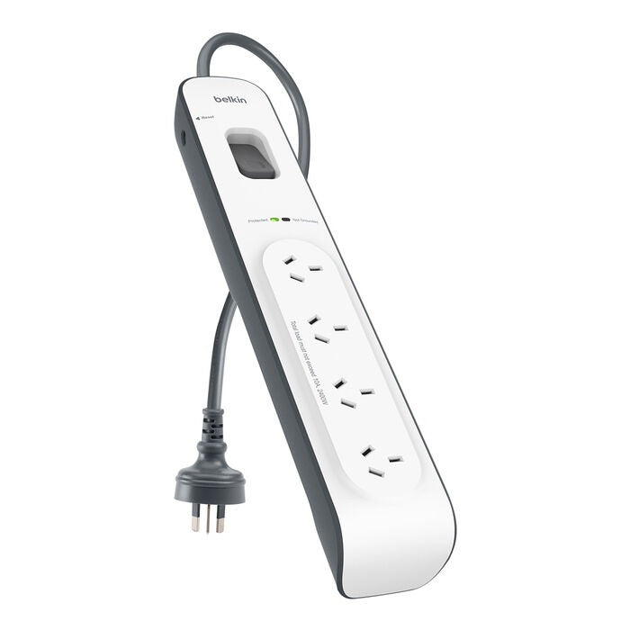 Belkin SurgeMaster 4-Outlet Surge Protection Strip with 2M Power Cord - White/Grey (BSV400au2M), 525 Joules Protection,$20,000 CEW, 2 Years Warranty - Image 1