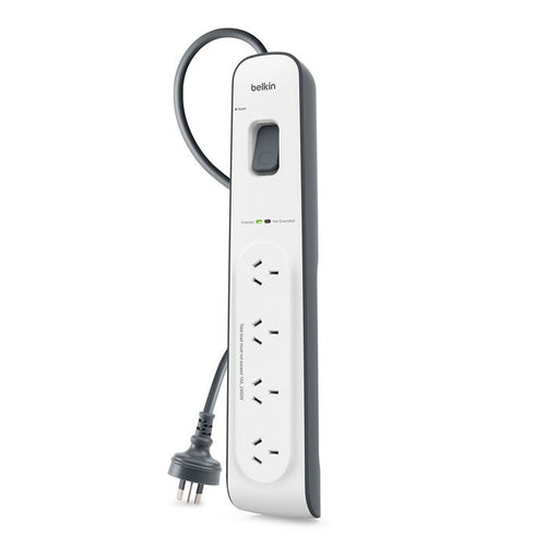 Belkin SurgeMaster 4-Outlet Surge Protection Strip with 2M Power Cord - White/Grey (BSV400au2M), 525 Joules Protection,$20,000 CEW, 2 Years Warranty - Image 2