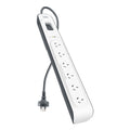 Belkin SurgeMaster 6-Outlet Surge Protection Strip with 2M Power Cord - White/Grey (BSV603au2M), 650 Joules Protection, CEW $30,000, 2 Years Warranty - Image 1