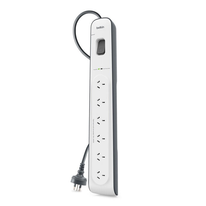 Belkin SurgeMaster 6-Outlet Surge Protection Strip - White/Grey (BSV603au2M), 2M Power Cord, 650 Joules Protection, CEW $30,000, 2 Years Warranty - Image 2