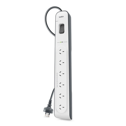 Belkin SurgeMaster 6-Outlet Surge Protection Strip with 2M Power Cord - White/Grey (BSV603au2M), 650 Joules Protection, CEW $30,000, 2 Years Warranty - Image 2