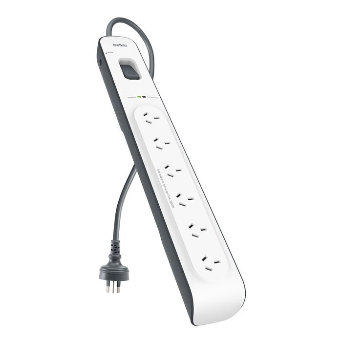 Belkin SurgeMaster 6-Outlet Surge Protection Strip with 2M Power Cord - White/Grey (BSV603au2M), 650 Joules Protection, CEW $30,000, 2 Years Warranty - Image 5