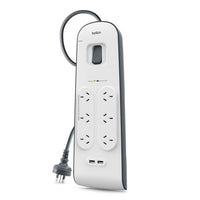 Belkin SurgePlus 6-Outlet Surge Protector With 2x USB Port 2.4 Amp (BSV604au2M) - Heavy Duty 2M Power Cord, 650 Joules, $30000 CEW,  2 Years Warranty - Image 2