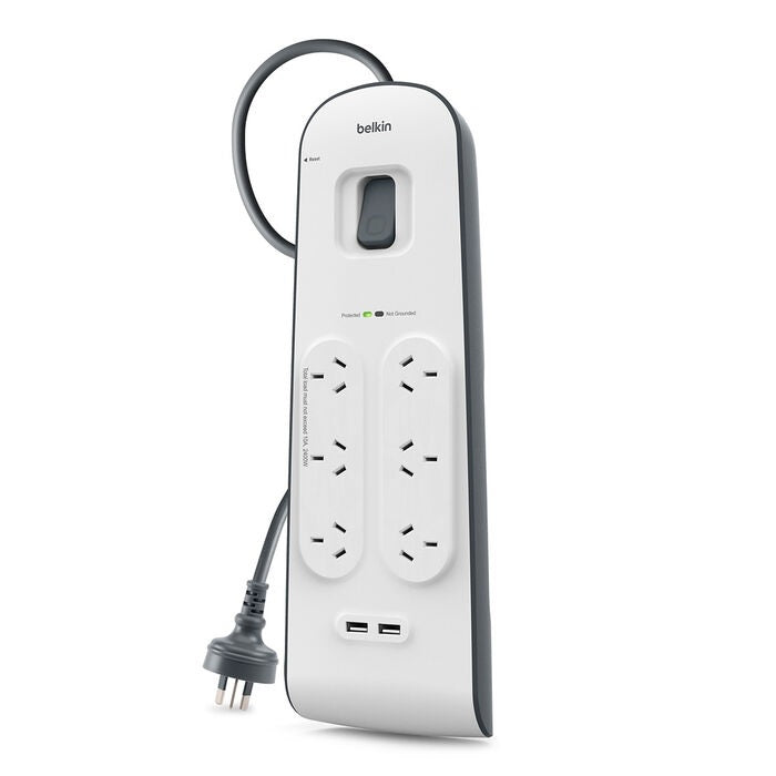 Belkin SurgePlus 6-Outlet Surge Protector With 2x USB Port 2.4 Amp (BSV604au2M) - Heavy Duty 2M Power Cord, 650 Joules, $30000 CEW,  2 Years Warranty - Image 2