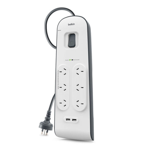 Belkin SurgePlus 6-Outlet Surge Protector With 2x USB Port 2.4 Amp (BSV604au2M) - Heavy Duty 2M Power Cord, 650 Joules, $30000 CEW,  2 Years Warranty - Image 2
